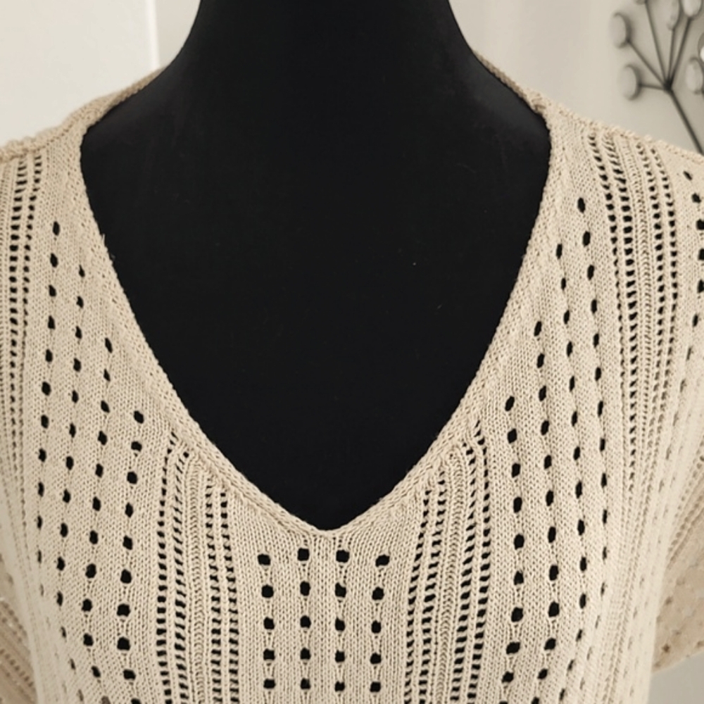 Like New Merokeety Nude Tan Open Weave Knit Tunic Short Cap Sleeves XXL Top - Picture 3 of 13